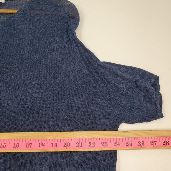 Pure J. Jill Womens Navy Blue Linen Blend Blouse Top Size L Floral Short Sleeve - Picture 14 of 16